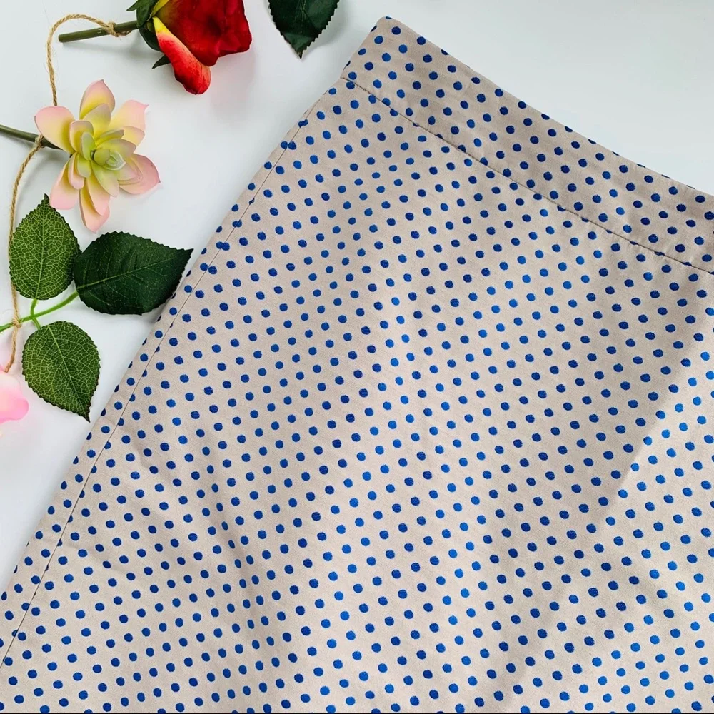 J. Crew Beige Pencil Skirt with Blue Polka Dots